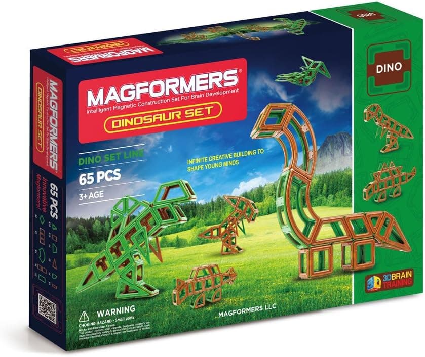 Magformers Dinosaur Set (65-pieces) Magnetic Building Blocks, Educational Magnetic Tiles Kit , Magnetic Construction STEM animal Set