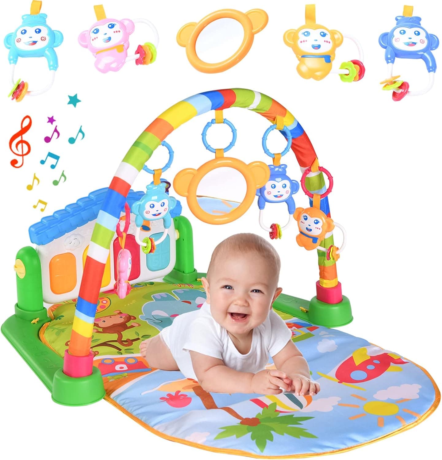 LATINKIS Baby Gym Play Mats for Infants, Tummy Time Mat Kick and Play Piano Gym Activity Mat, Baby Play Gym Musical Toys 0 3 6 12 Months Newborn