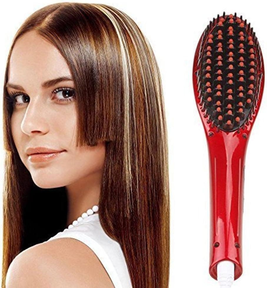 Efloral Brush Hair Straightener, Best Anti Scald Anti Static Ceramic Heating Brush, Detangling Hair Brush,Instant Magic Silky Straight Hair Styling,Massage Straightening Irons, (Red) by Efloral
