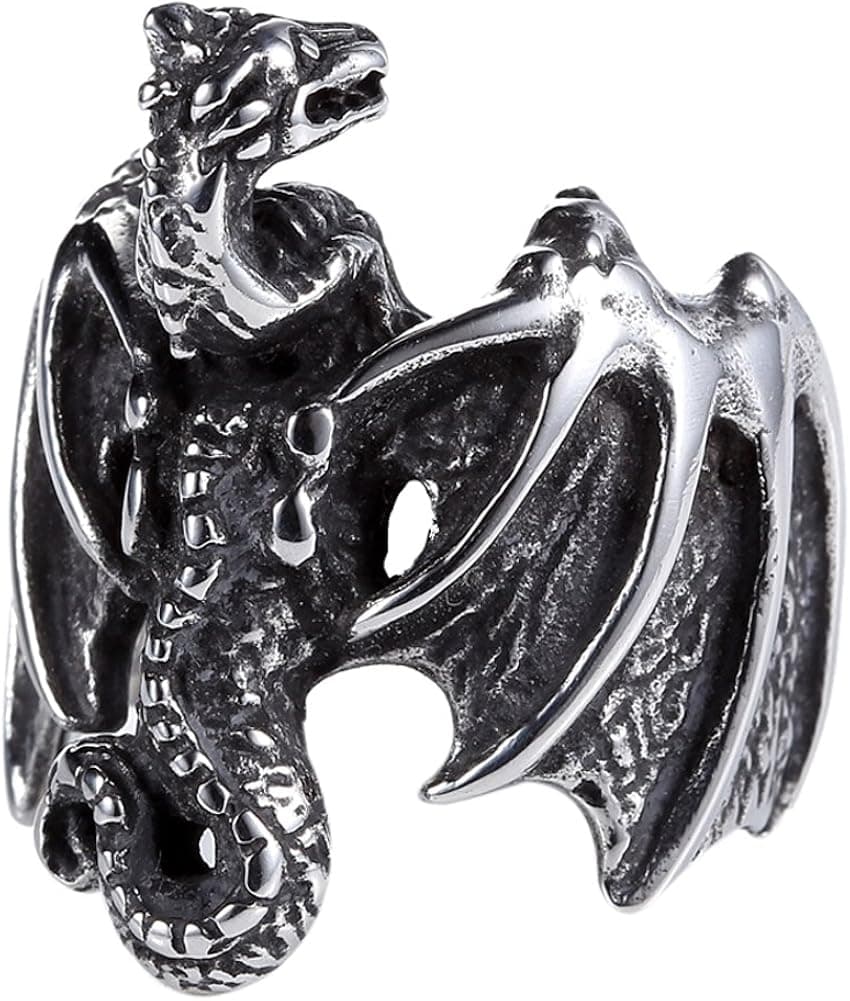 Moluss Stainless Steel Silver Black Men/Women Punk Biker Dragon Gothic Ring