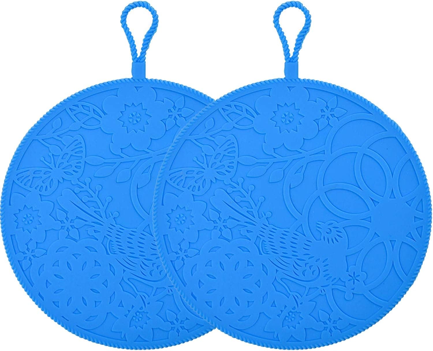 Getfitsoo Silicone Trivet, Silicone Trivets for Hot Pots and Pans, Silicone Hot Pads Blue Bird Pot Holders, Multi-Use Heat-Resistant Silicone Potholders for Kitchen & Countertop Hot Pads 2 Pack