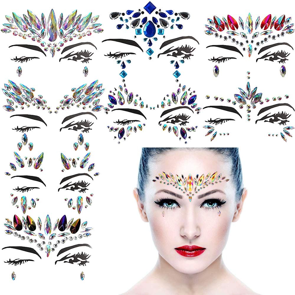 Eccoo House 8 Sets Women Mermaid Face Gems Glitter Rhinestone Rave Festival Face Jewels Eyes Face Body Temporary Tattoos