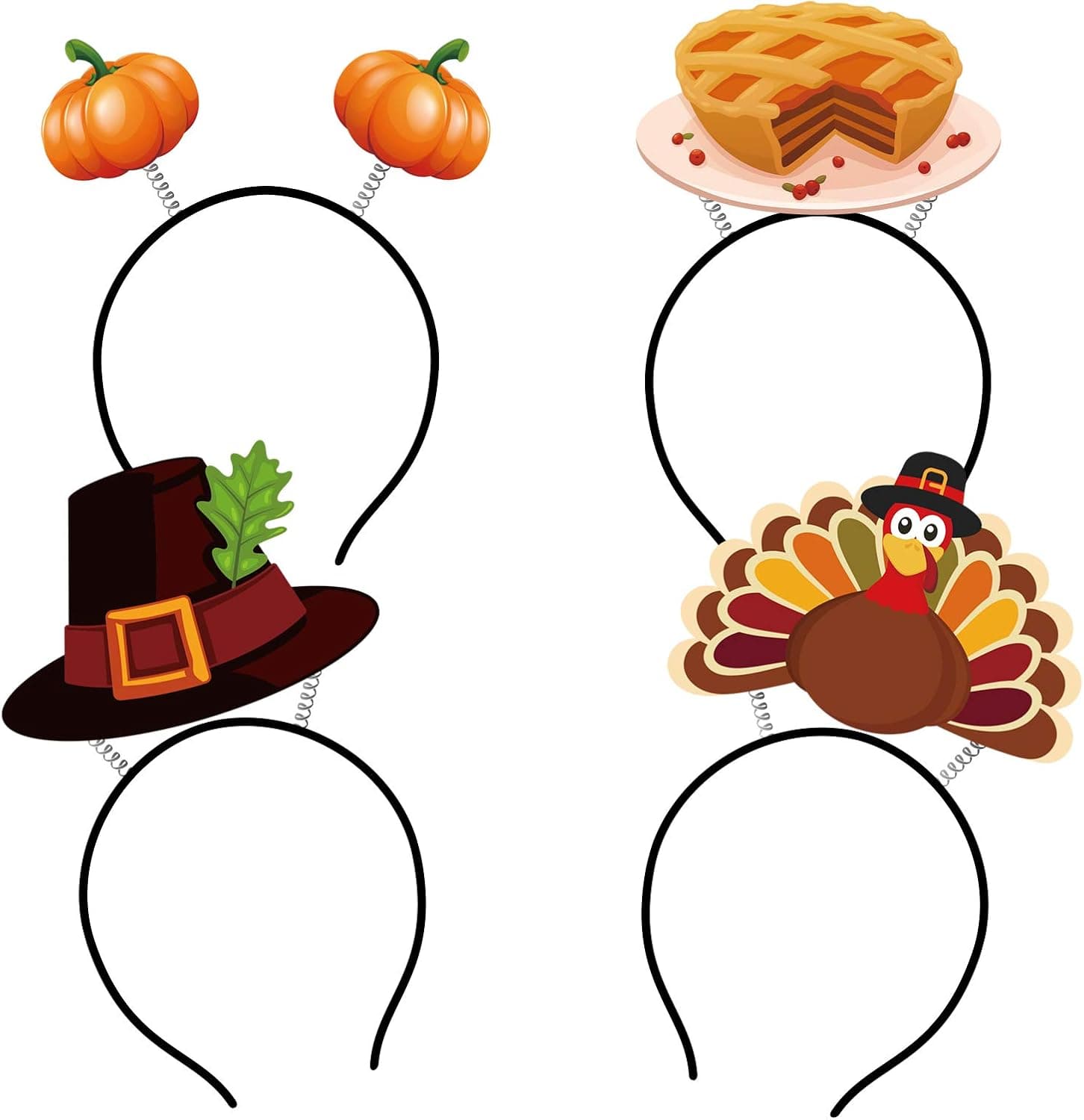 Thanksgiving Turkey Headband Decorations - Fall Pumpkin Head Boppers Party Favors Accessories Supplies 8PCS