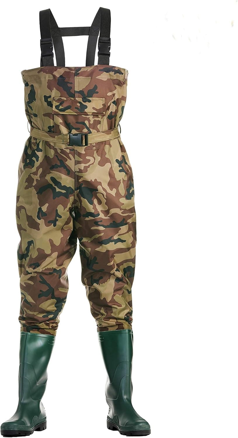 Men Waders Waterproof Chest Waders Bootfoot Chest Wader Light Hunting Fly Fishing Waders for Men with Boots Nylon/PVC Wader Camouflage/Brown 8-14