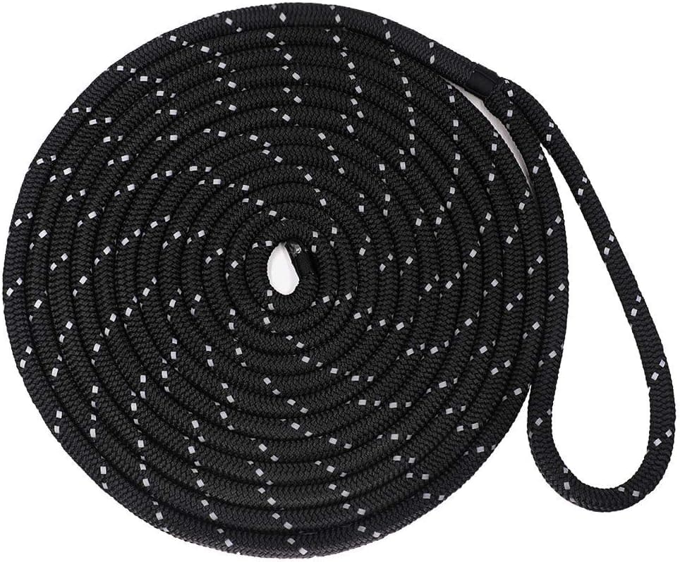 Obcursco Double Braided Nylon Reflective Dock Line Premium Anchor Line for Boat, Marine (Black, 3/8-Inch x 25-Feet)