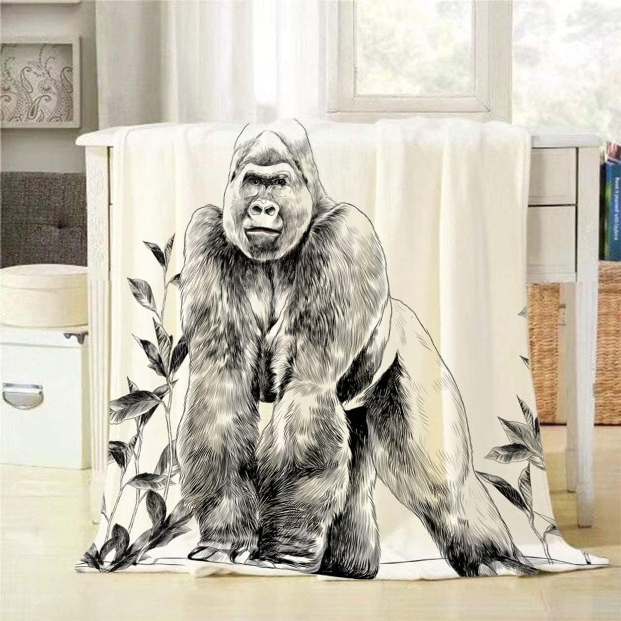 Mugod Gorilla Throw Blanket Muscular Animal Gorilla Standing on Stone Sketch Vector Decorative Soft Warm Cozy Flannel Plush Throws Blankets for Bedding Sofa Couch 50 X 60 Inch