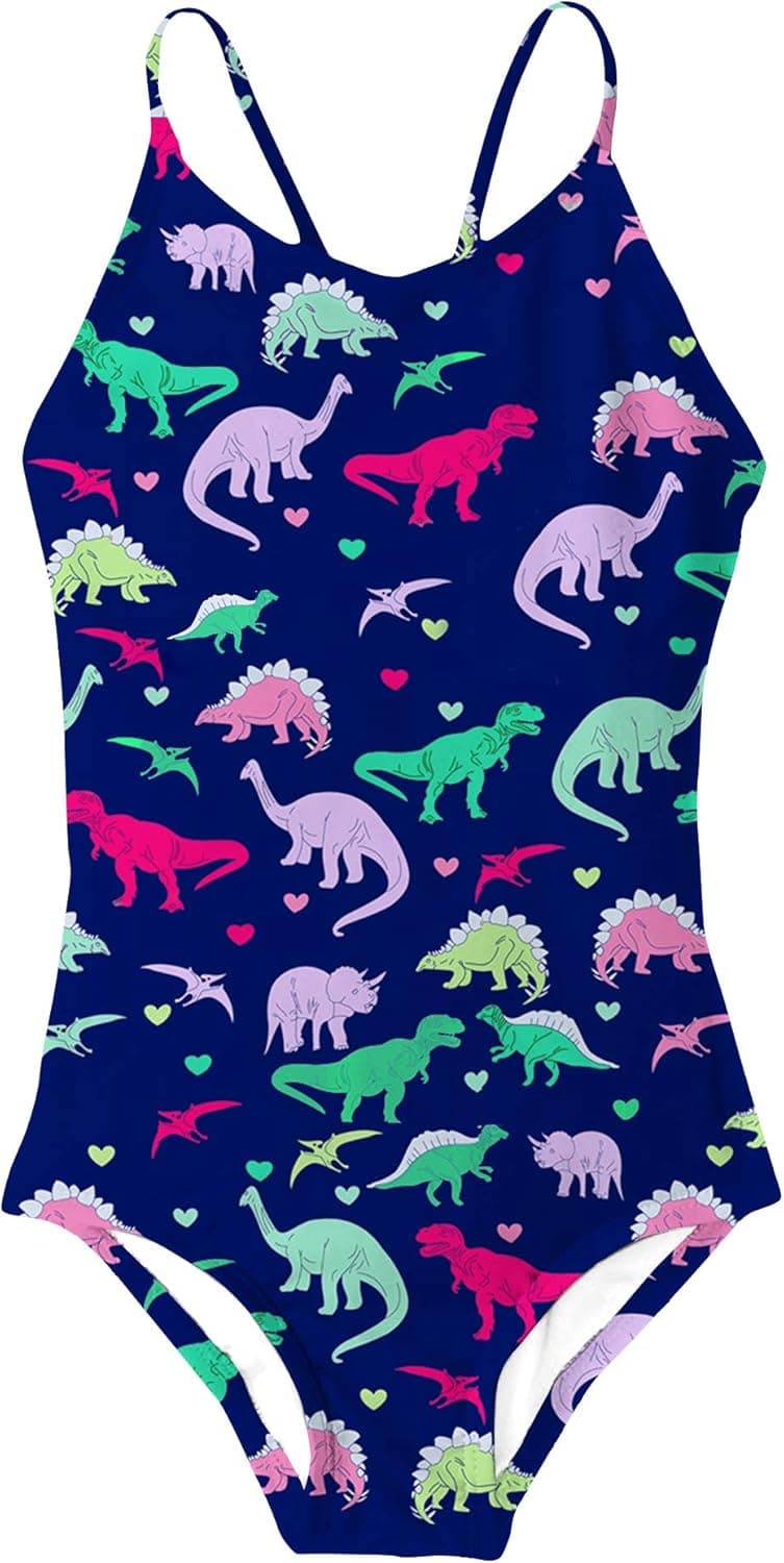 Girls One Piece Dinosaur Swimsuit 3D Funny Printed Summer Cute Trendy Blue Bikini Big Girls Swimwear Kids Novelty Bathing Suit Beachwear Bandage Bikini 9-10T
