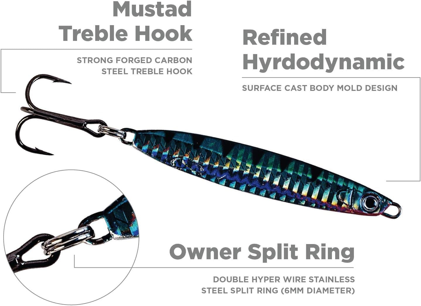 Surface Cast Crankbait Jerkbait Irons Jigs w/ MUSTAD CARBON STEEL HOOKS & RINGS | The "Ninja" Comes in 6 Colors & 4 Weights