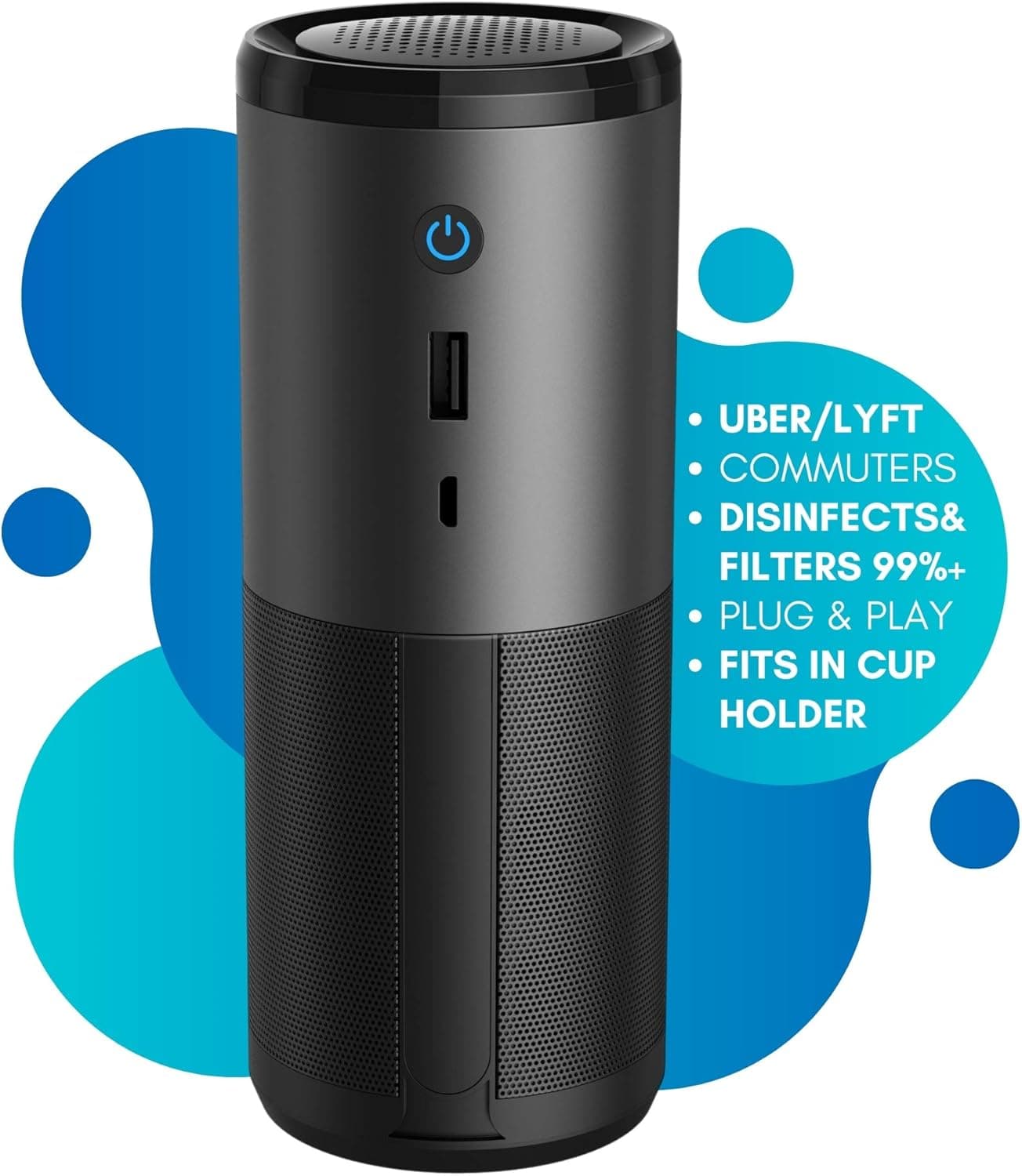 KLEENKI.com HEPA Car Air Purifier Travel-Sized Portable w/ H13 Filter, Mercury-Free, Ozone-Free, Ideal for Rideshare Drivers, Rooms, Odor, Commutes, Filters Allergens 99%+ Purification (1 Pack, Black)