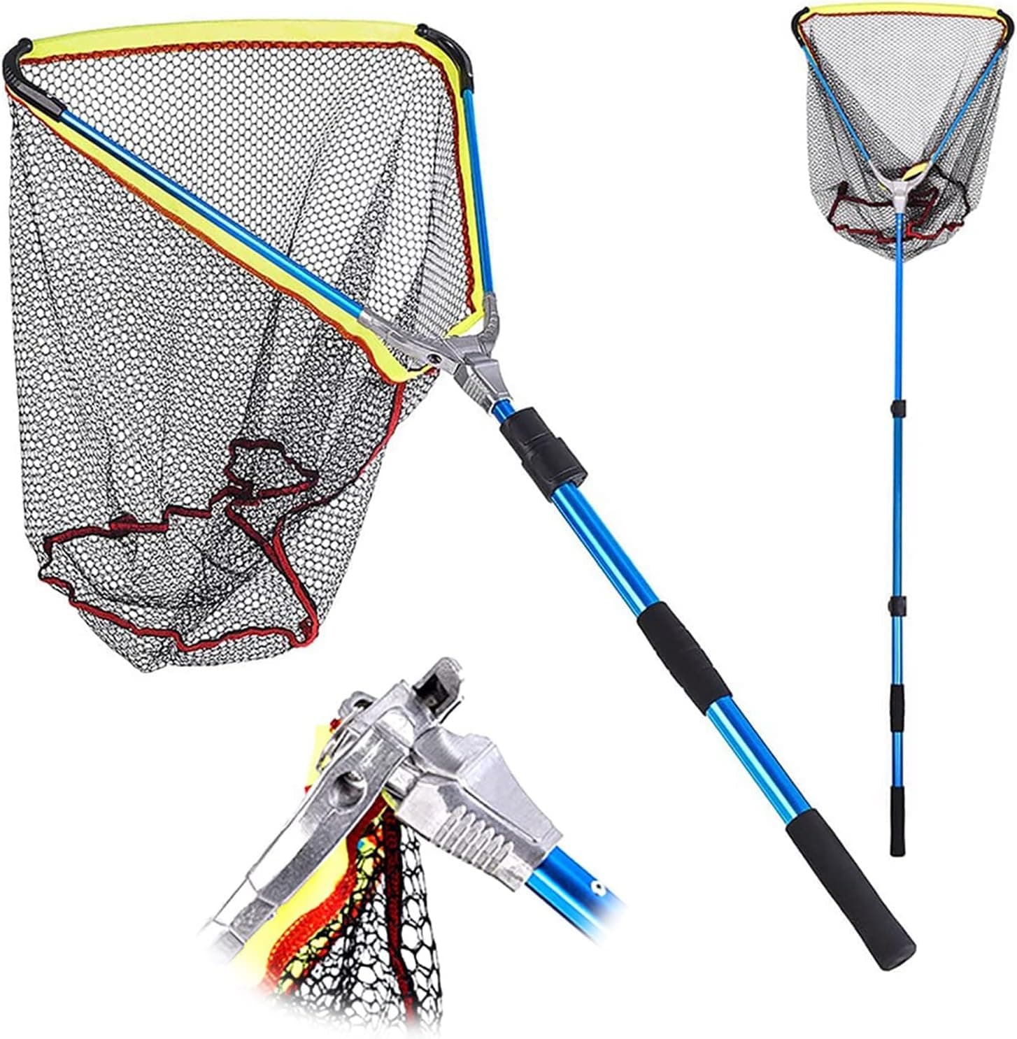 EMSECKO Folding Landing Net Scalable Fishing Net 78inch, Collapsible Fishing Dip Nets with Aluminum Telescopic Pole Handle, Durable Rubber Coating Mesh, Safe Fish Catching, Butterflies Catching