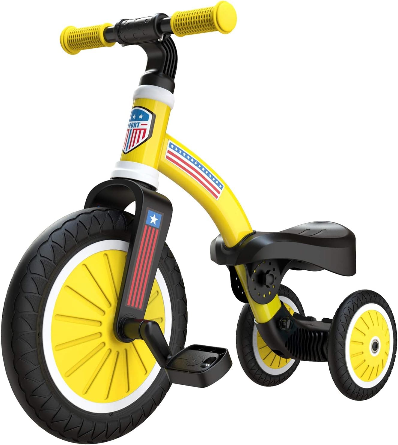 2020 Kids Tricycle for Aged 2-4 Kids, 2 in 1 Extendable 2 Wheel or 3 Wheel Trike Toddler Tribike for Babies, Boys and Girl Quick Assembly Balance Bike for Child with Removable Pedals Yellow