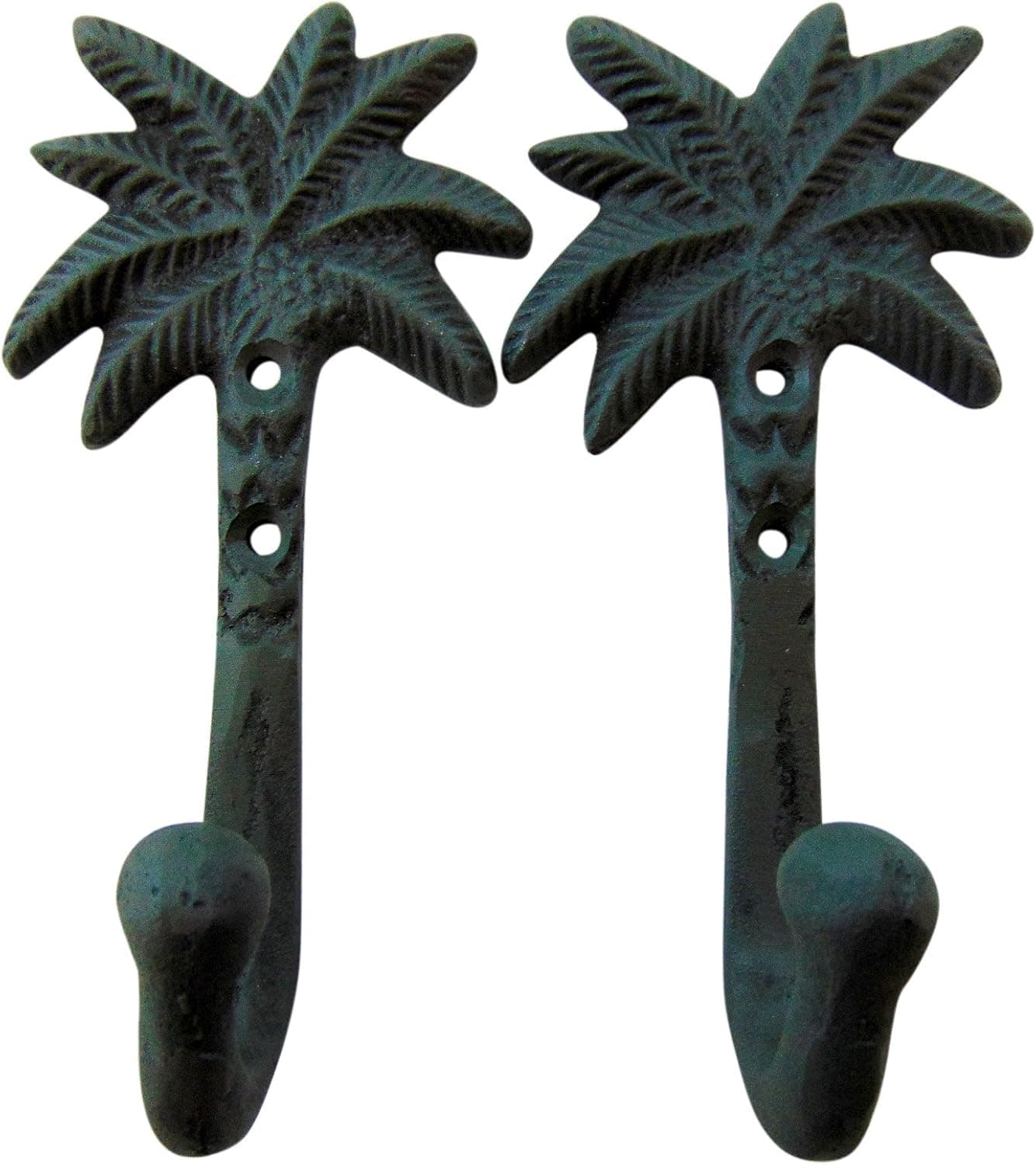 Set of 2 Cast Iron Palm Tree Hooks Tropical Tiki Home Decor
