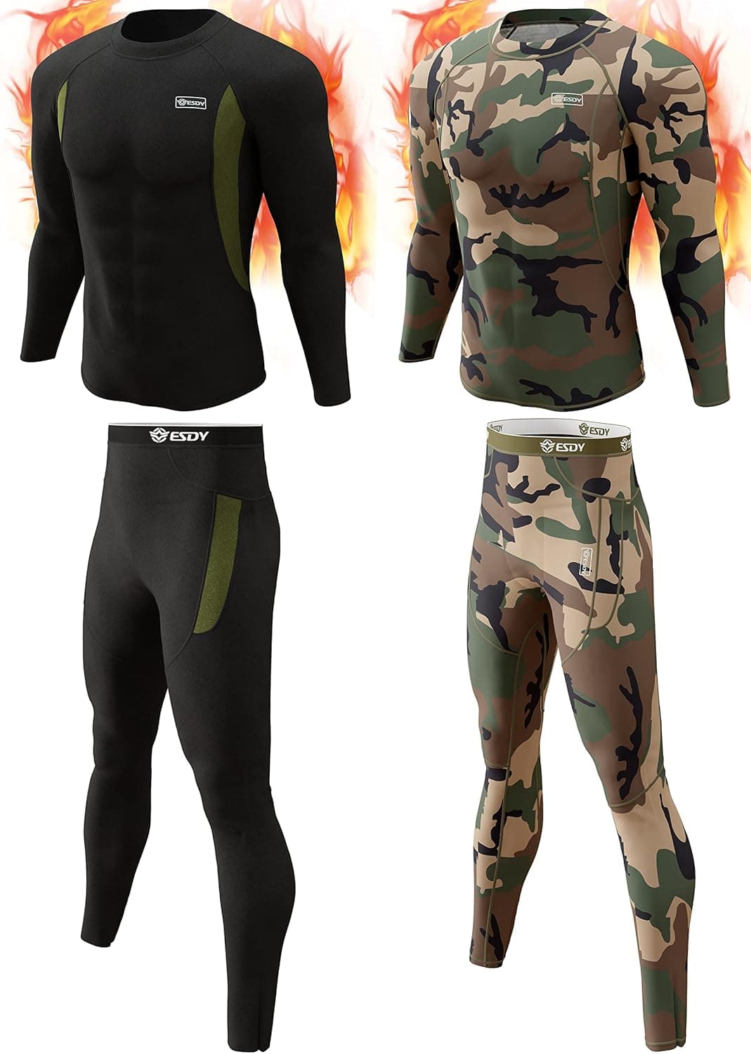 Thermal Underwear for Men, Long Johns Set with Fleece Lined, Winter Hunting Gear Warm Base Layer Sport Top & Bottom