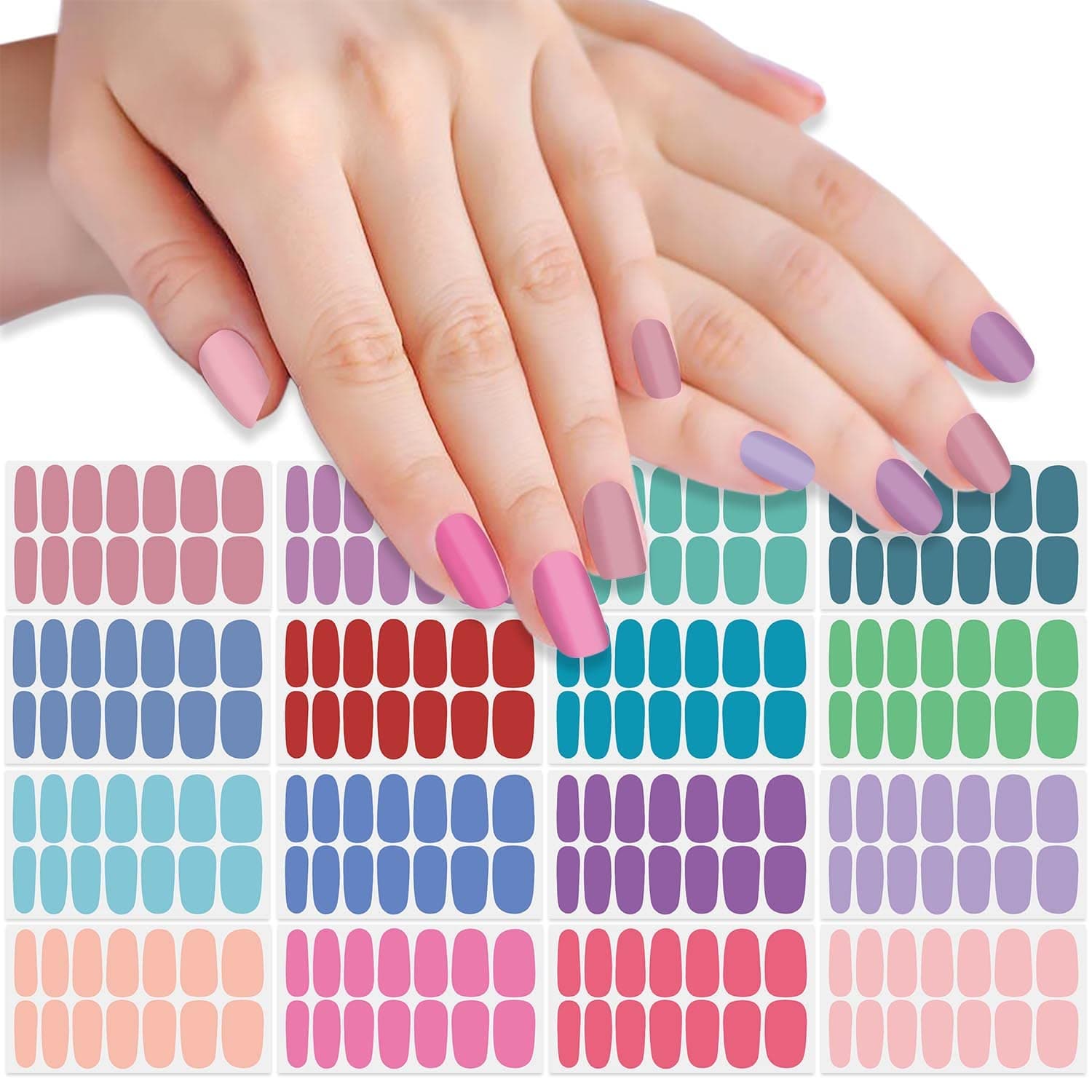 SILPECWEE Candy Nail Wraps for Women Nail Polish Strips Solid Color Self Adhesive Nail Polish Stickers Gel Nail Strips Fingernail Manicure Stickers Nails Accessories with 1pc Nail File (16 Sheets)