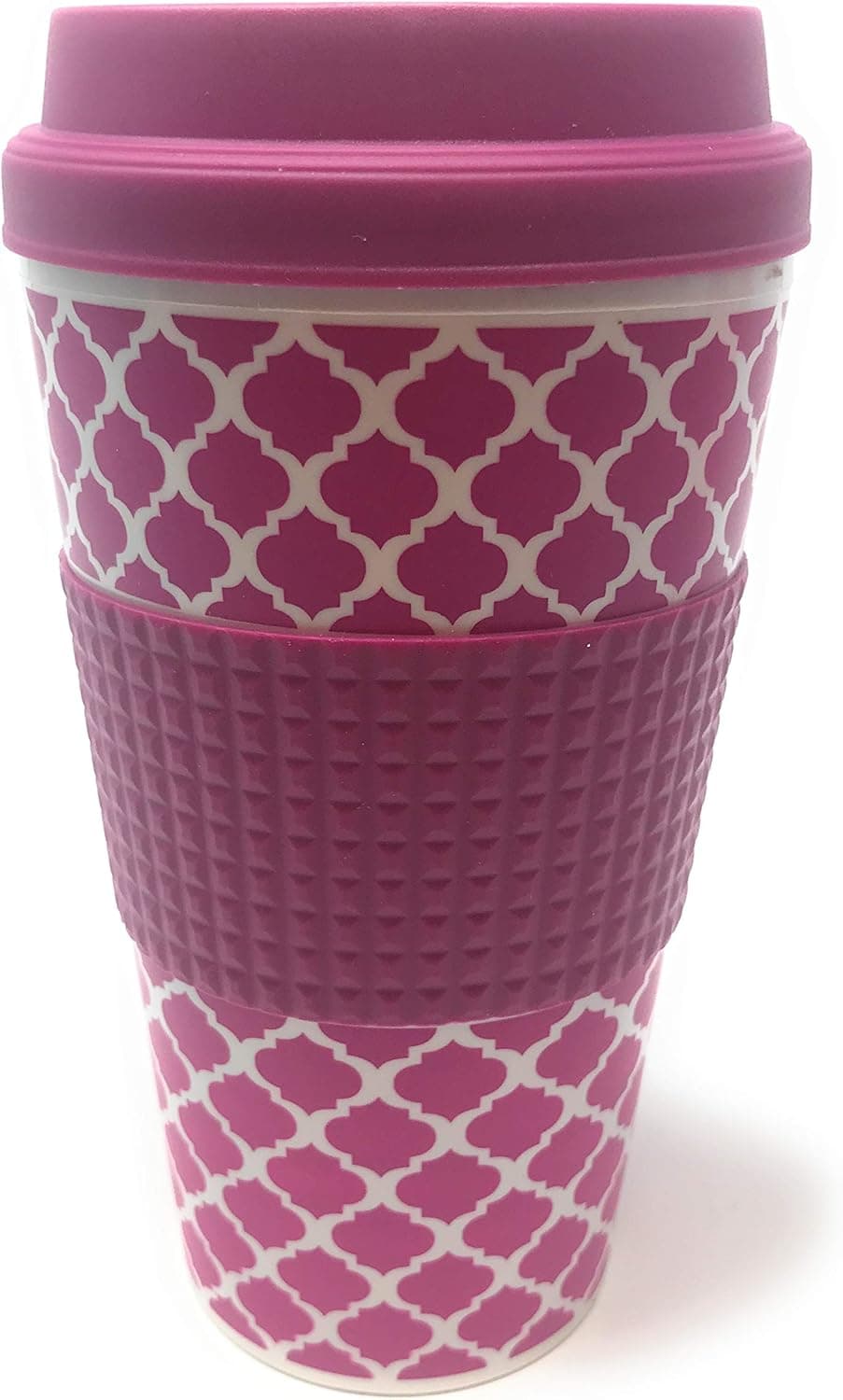 Travel Mug, Stylish Double Wall Insulated, Textured Non-Slip Sleeve Set of 1-16 oz. Well Constructed Plastic Mugs, Size Fit Easily in Hand or Auto Cup Holder Microwave & Dishwasher Safe (1, Purple)