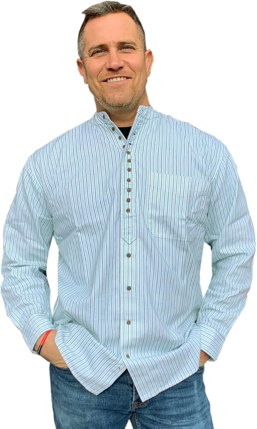 Civilian Irish Grandfather Shirt, Green and Gray Pinstripe