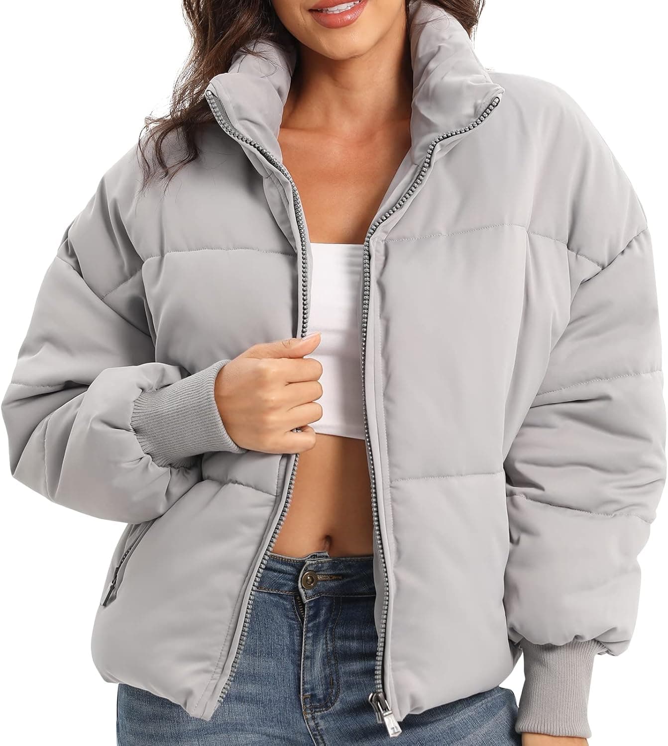 KADUNDI Women's Puffer Jacket Full Zip Long Sleeve Down Coats with Pockets