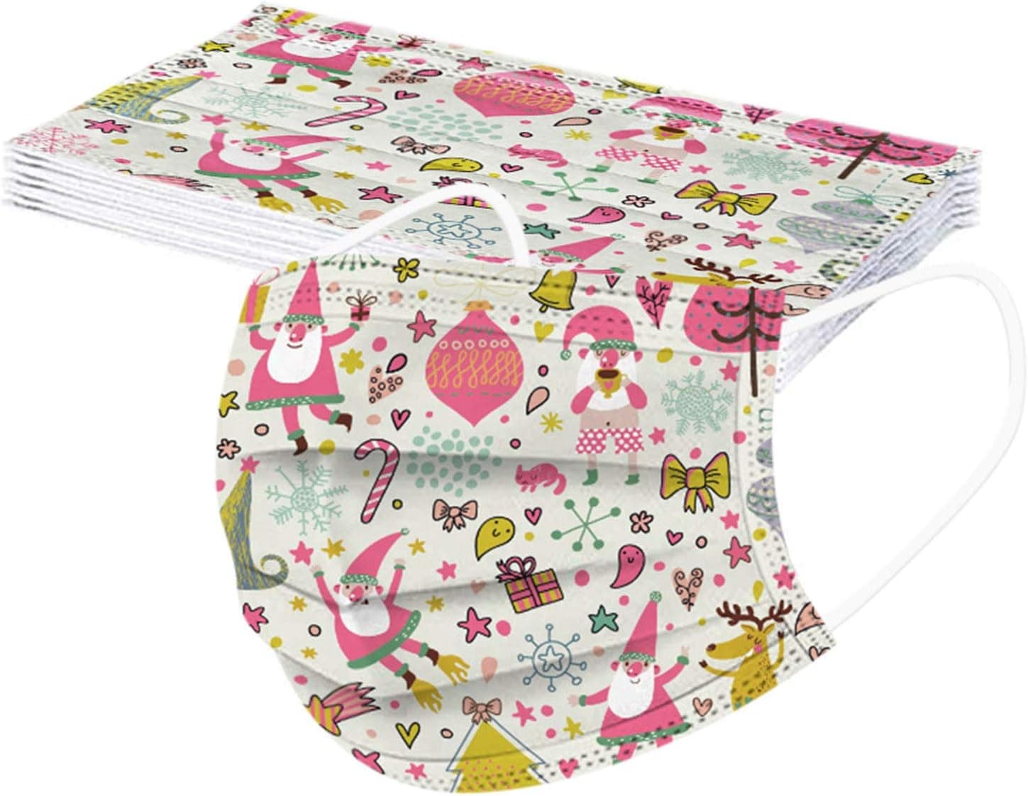 Face_masks for Adult Women Men Christmas Printed Face Bandanas 3Ply Ear Loop 10/20PCS (10PC, A)