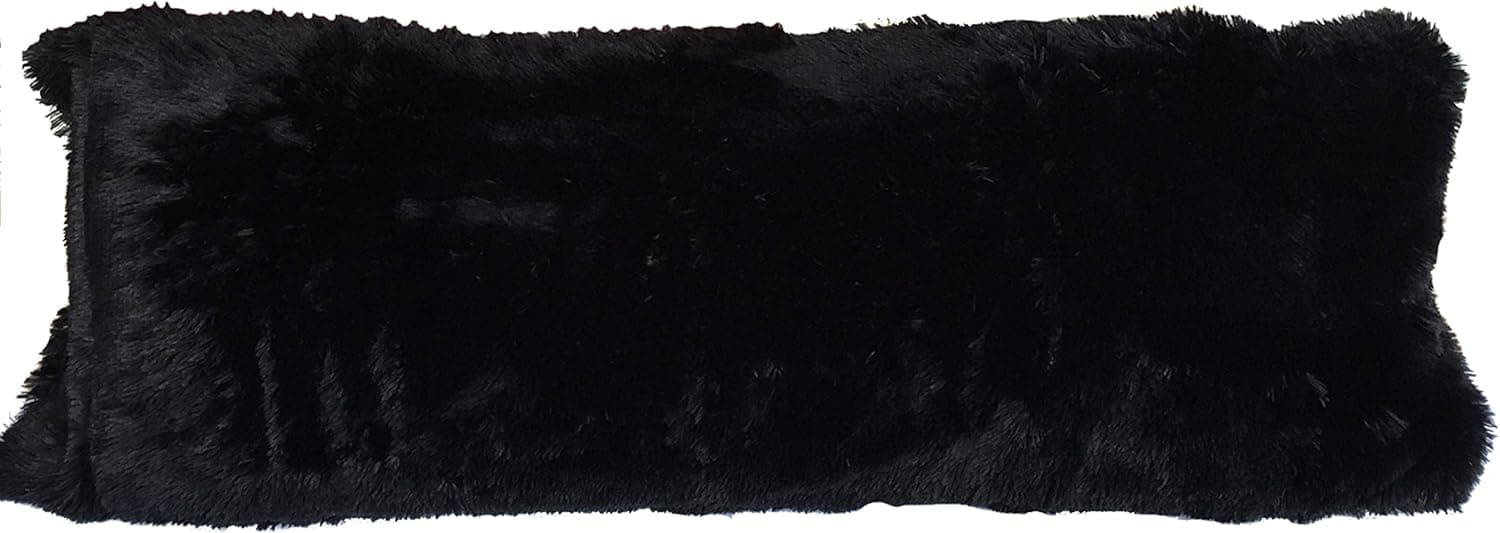 Luxurious Faux Fur Body Pillow Cover with Long Hair, Removable with Sturdy Zipper Closure, Ultra Soft, Fits up To 20 X 54 in Body Pillow (Choice of Black, Off White, Pink, Turquoise, Caramel) (BLACK)
