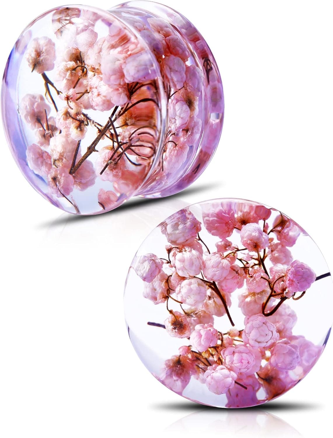 Jewseen 2PCS Flower Ear Plugs Wedding Ear Gauges Resin Gauges 2g to 1'' Double Flared Flesh Ear Tunnels Resin Plugs Resin Tunnels Flower Gauges for Ear Body Piercing Jewelry for Women Men