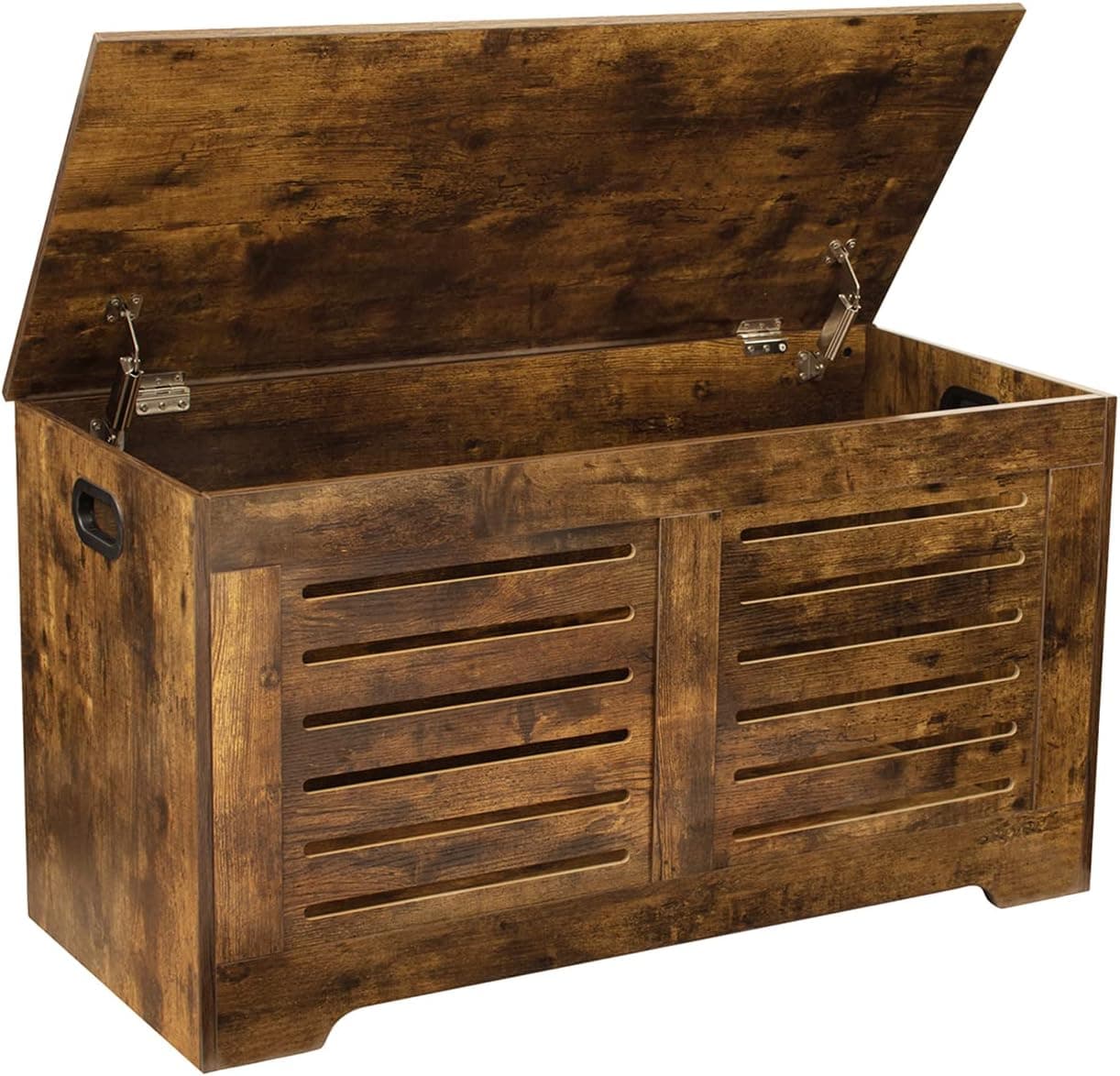 DINZI LVJ Storage Chest, Flip-Top Wooden Storage Bench with 2 Safety Hinges, Retro Entryway Shoe Bench, Sturdy Large Storage Trunk for Living Room, Bedroom, Easy Assembly, Rustic Brown
