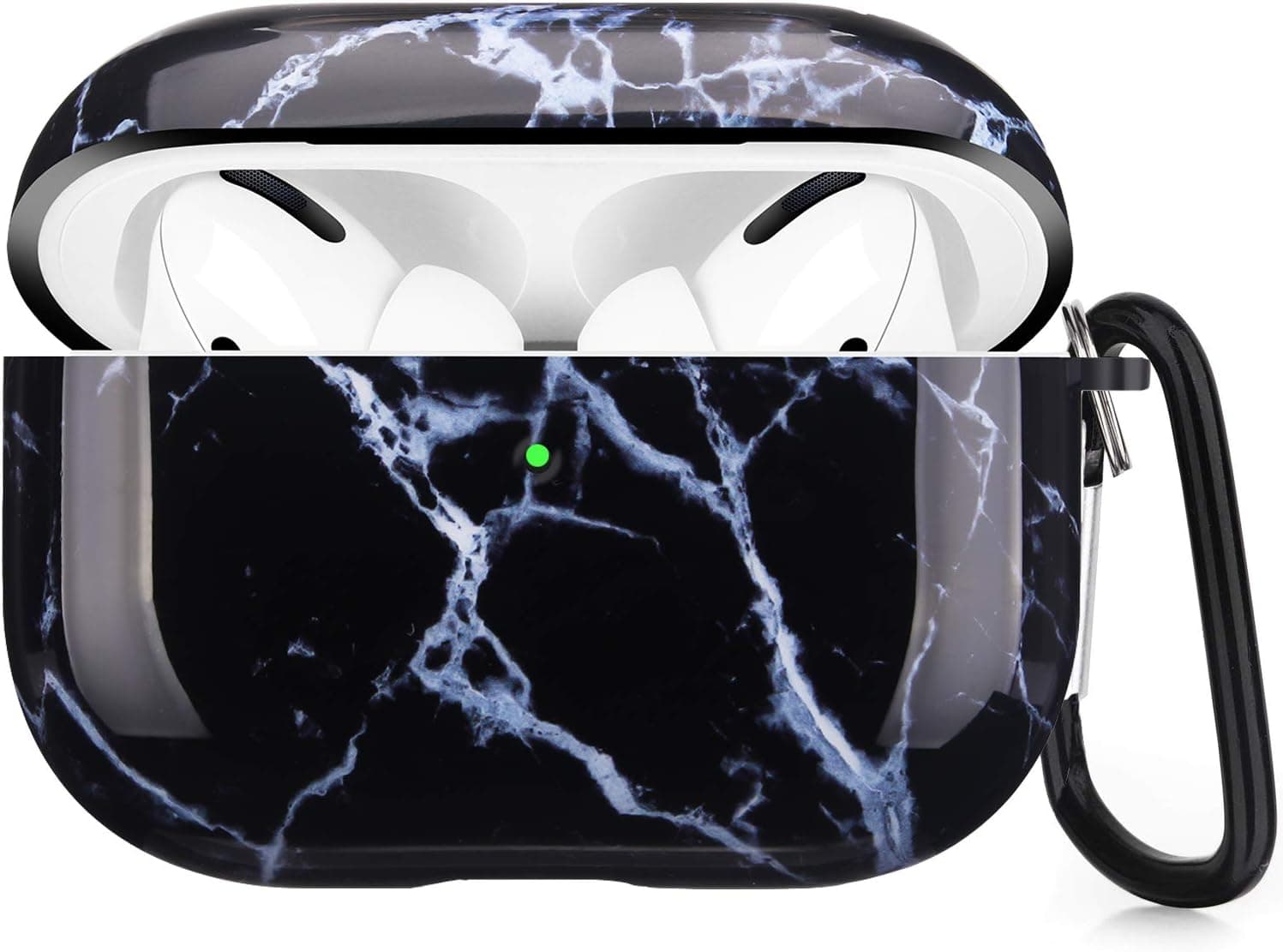 Airpods Pro Case, iQouda Airpods Pro Case with Keychain Protective Dustproof Shockproof Eco-Friendly Cute Girls Men Women for Apple AirPods Pro Case Cover 2019 3rd Gen (Black Marble)