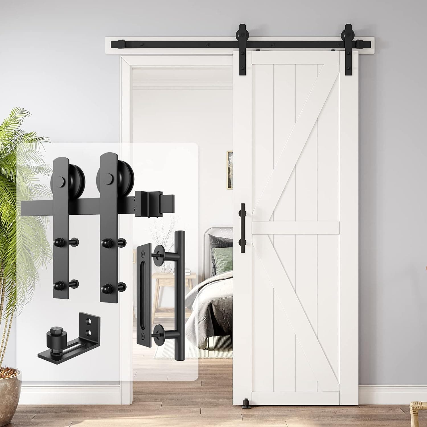 HomLxaLx 5ft Heavy Duty Sturdy Sliding Barn Door Hardware Kit, Single Door-Smoothly and Quietly, Easy to Install and Reusable - Fit 1 3/8-1 3/4" Thickness & 30" Wide Door Panel, Black (I Shape Hanger)