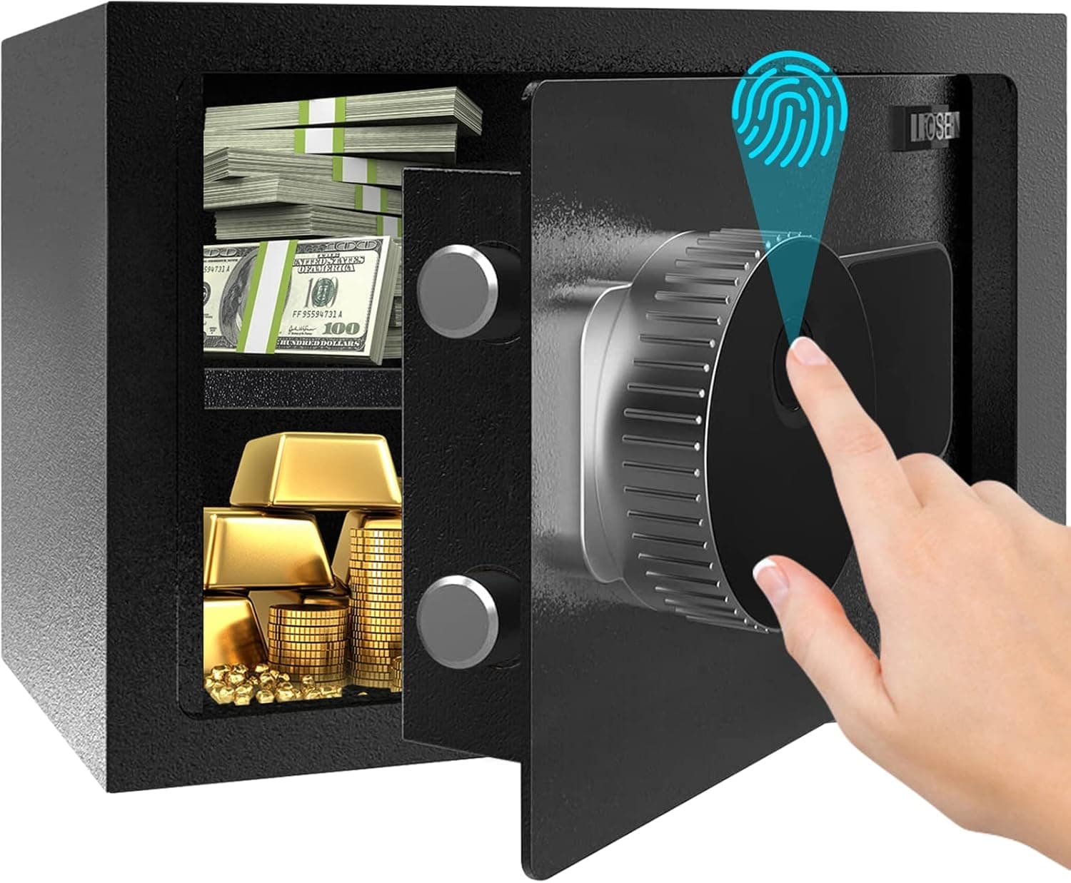 1S Quick Access Fireproof Biometric Fingerprint Safe Box, 0.8 Cubic Personal Home Security Safe with Removable Shlef, Fireproof Safe for Firearm Medicine Money Documents Valuables