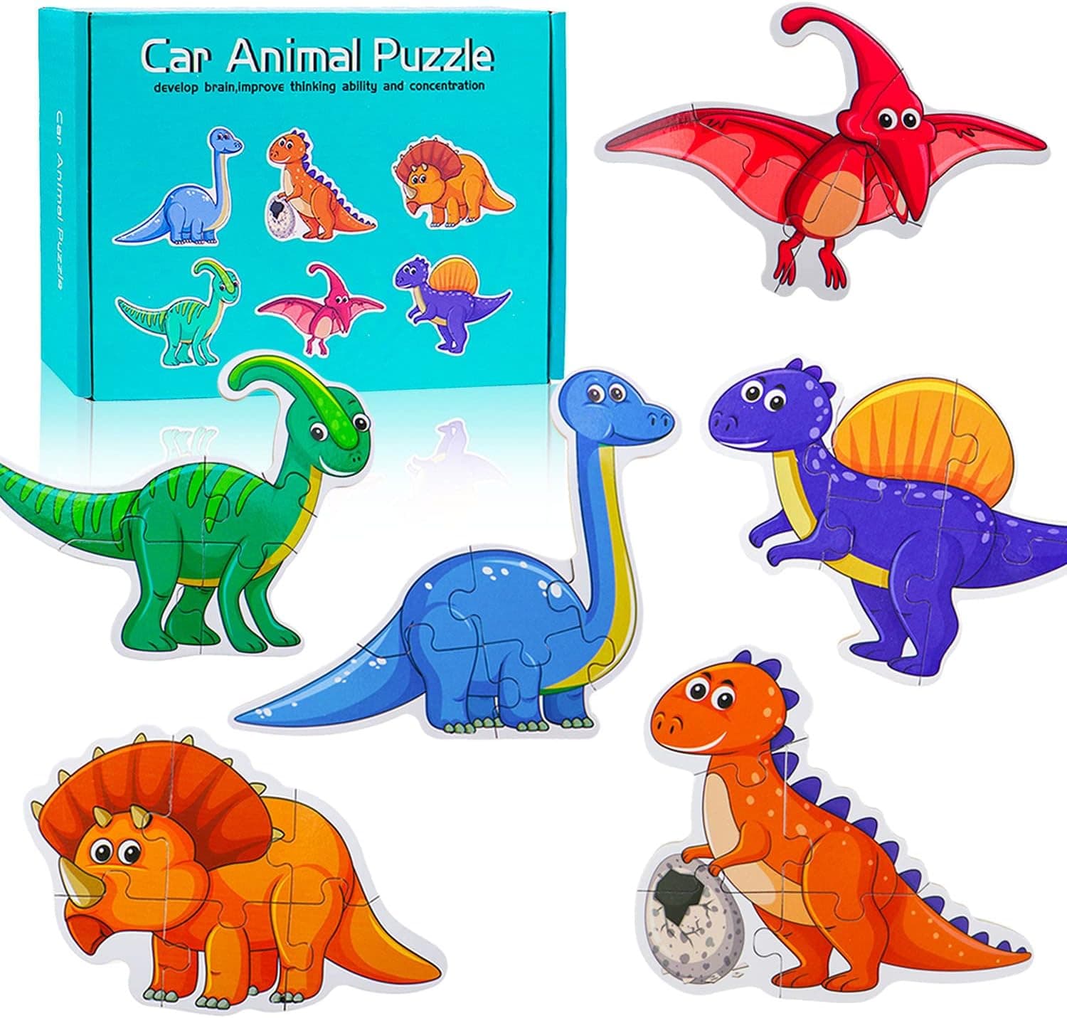 Puzzles for Kids Ages 3-5, 6 Pack Big Piece Wooden Dinosaur Jigsaw Puzzles for Toddlers 3 Years Children Educational Learning Birthday Easy Puzzles for Boys and Girls……