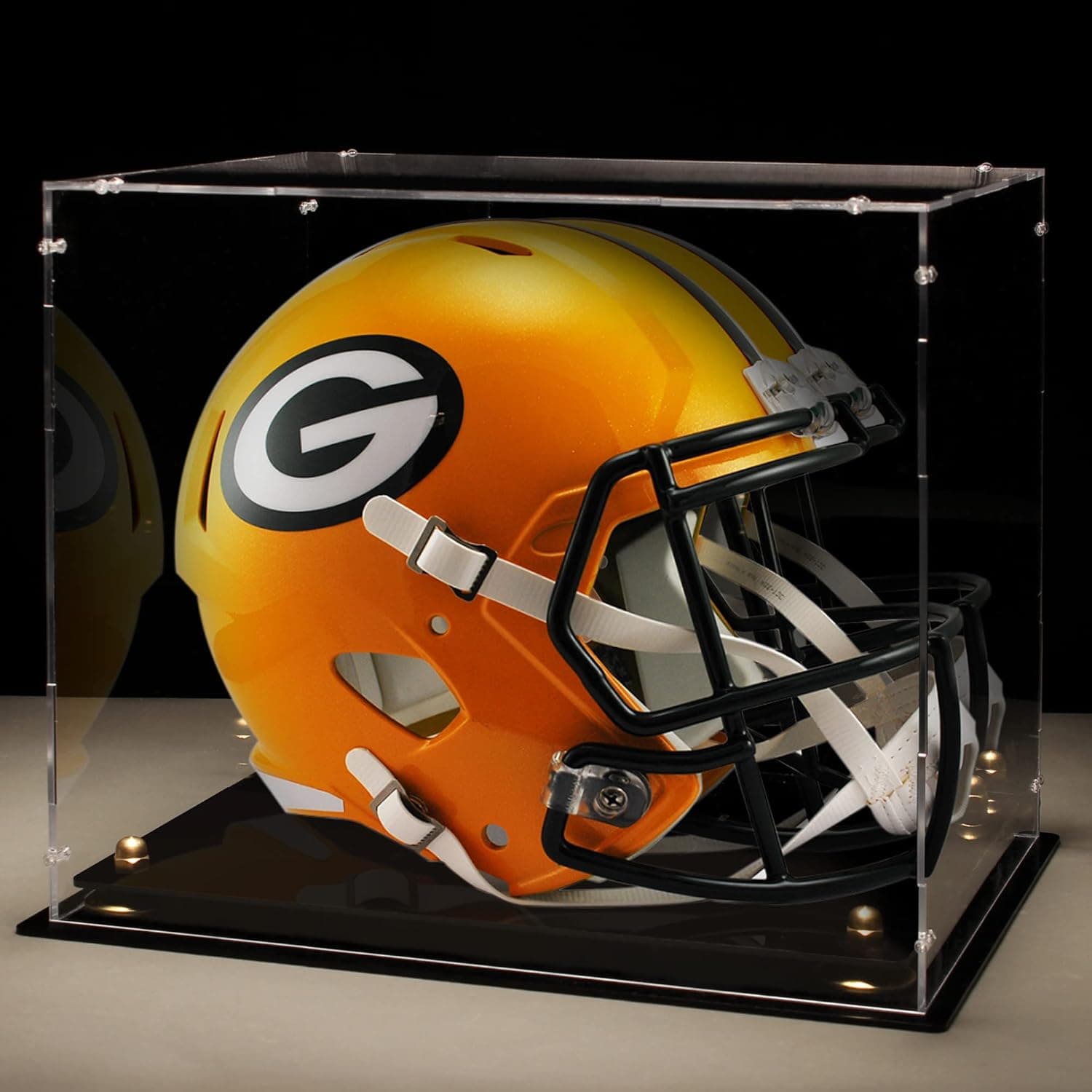 HYzgb Clear Full Size Helmet Display Case with Black Base Assemble Acrylic Football Helmet Display Case with Mirror Back UV Protection Showcase for Basketball Boxing Gloves Sports Memorabilia Display