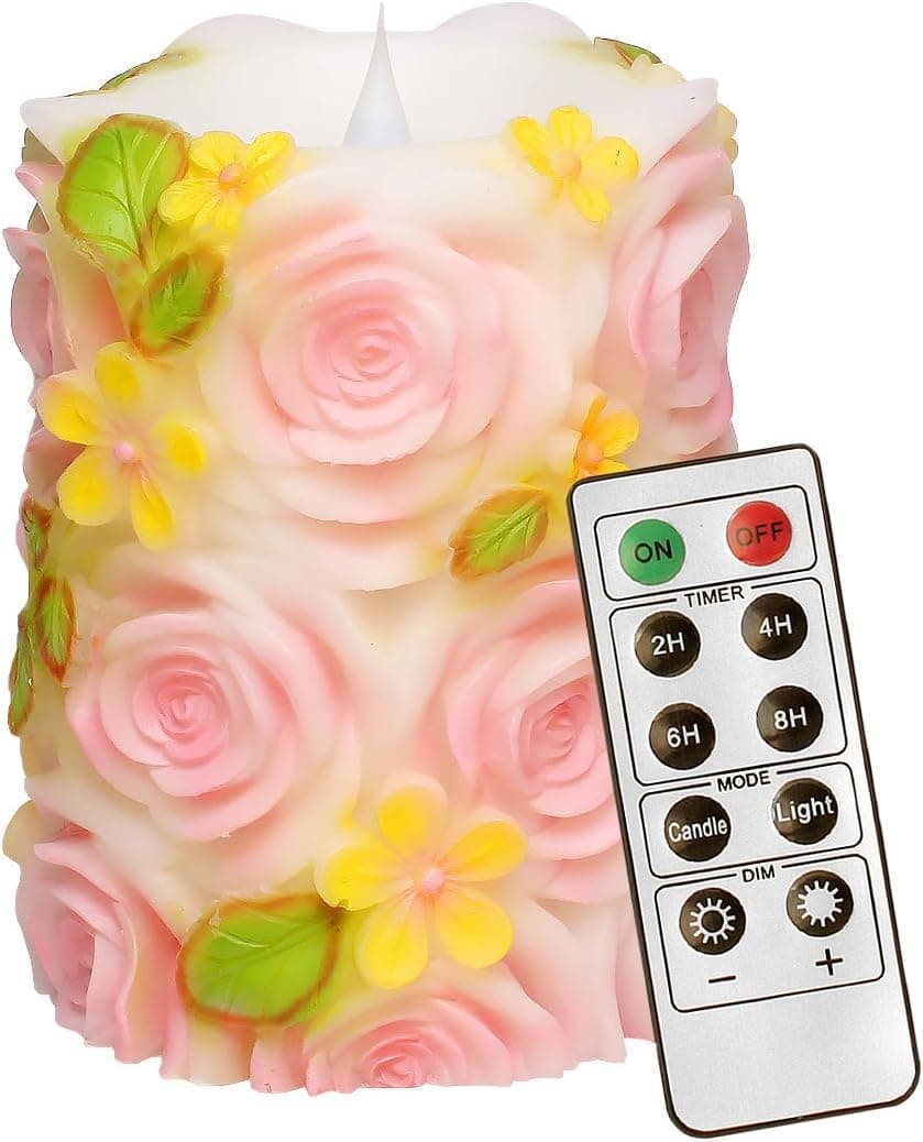 simpdecor Moving Wick LED Candles 3D Flickering Pillar Flameless Candle Battery Operated Candle with Timer and Remote (4x4.5'')-Rose Pink
