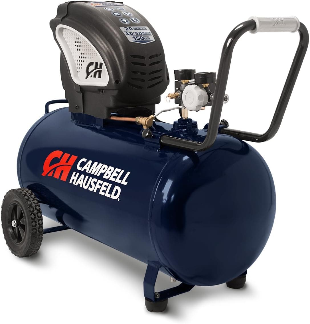 Air Compressor, Portable, Horizontal, 20 Gallon, Oil-Free, 4 CFM @ 90 PSI, 150 PSI (Campbell Hausfeld DC200000),Blue