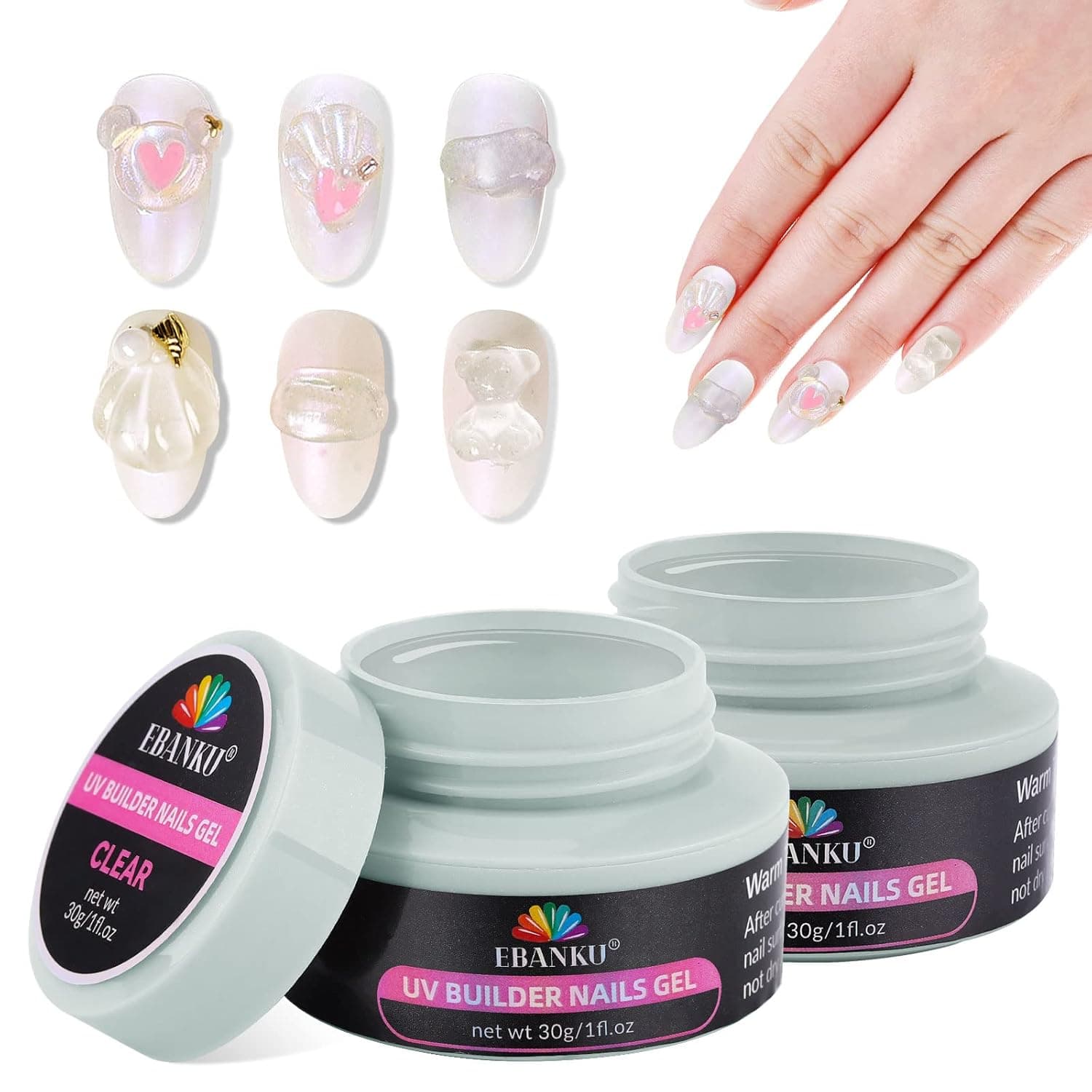 Solid Builder Gel for Nails EBANKU 2PCS Sculpting Gel Builder Gel Nails Extension Gel for Strengthening Natural Nails and Hard Gel Nail Extension at Home Professional Salon, Clear 30ml