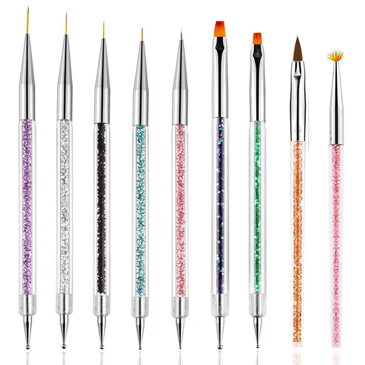 9 Pieces Nail Art Liner Brushes, Dual-ended Nail Art Point Drill Drawing Brush Pen Dotting Tools Set with Nail Liner Brush and Nail Dotting Pens,Nail Art Point Drill Drawing Brush Pen