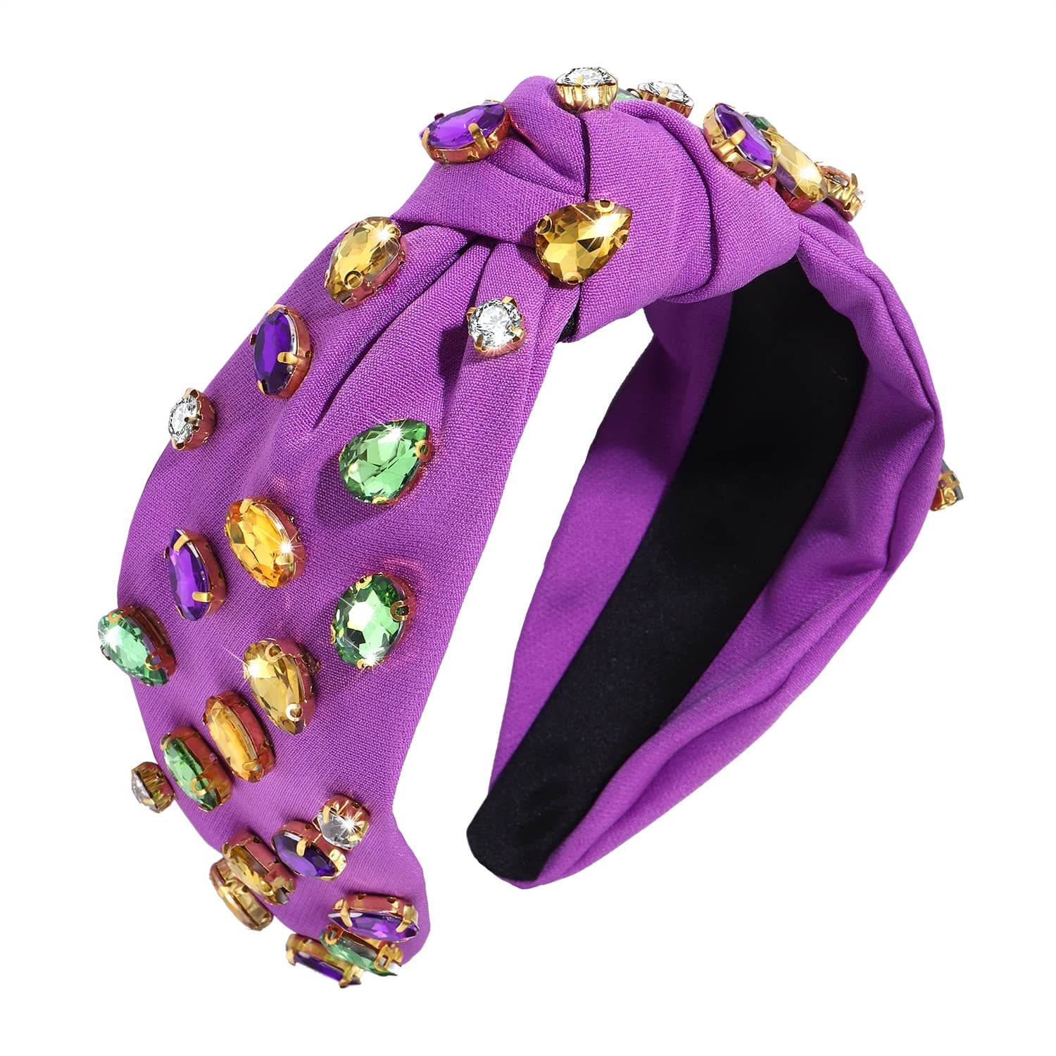Crystal Velvet Headband Cross Knotted Turban Headdress Colorful rhinestone Statement Wide Hair Band Hoop Accessories For Women Girls (purple)