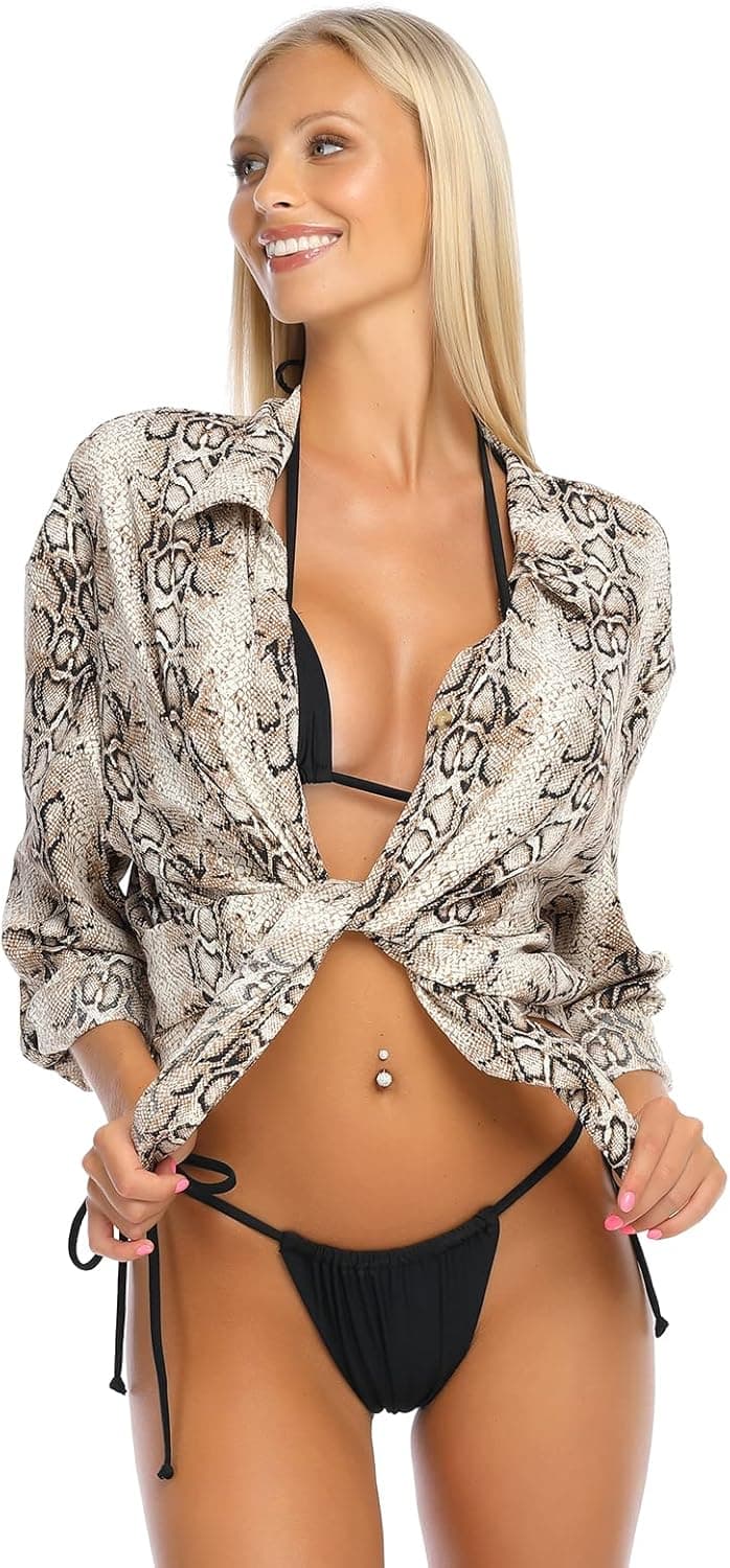 RELLECIGA Women's Long Sleeve Beach Shirt Button Down Cover ups for Women
