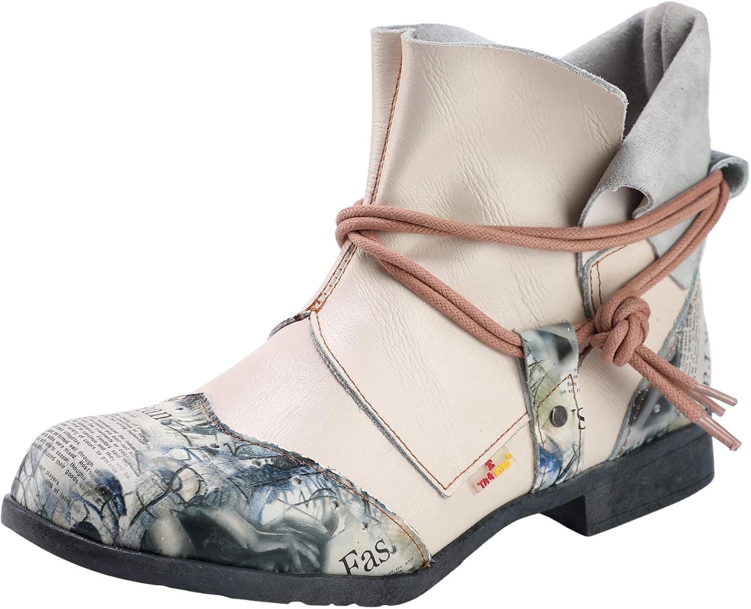 TMA EYES Women's Tie-Accent Leather Lazy Wear Slip-on Ankle Boots