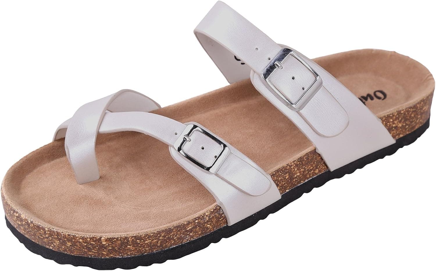 OUTWOODS Women's Bork-30 Vegan Leather Slide On Toe Loop Sandals, White/Ivory 8