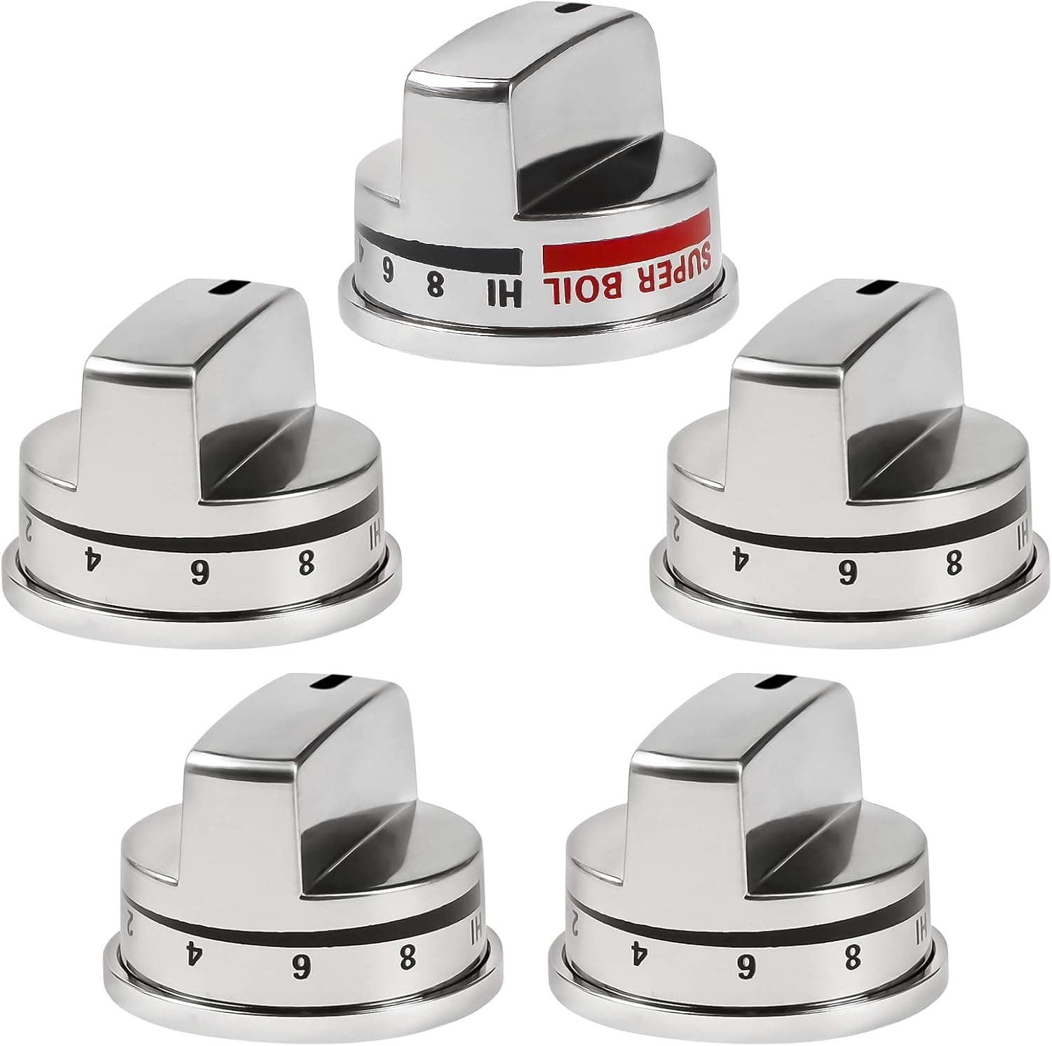 Cenipar EBZ37189611& EBZ37189609 Range Control Knob(EBZ37189611-4 Pack,EBZ37189609-1 Pack) Stainless Steel Finish Compatible with LG Stove/Range Oven