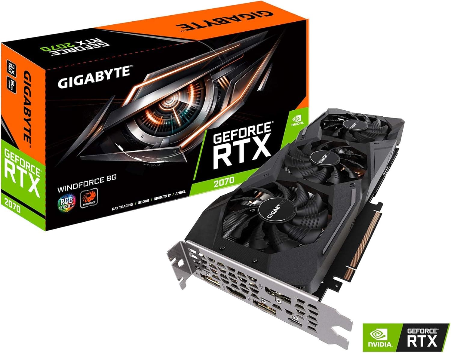 Gigabyte GeForce RTX 2070 Windforce 8G Graphics Card, 3X Windforce Fans, 8GB 256-Bit GDDR6, GV-N2070WF3-8GC Video Card