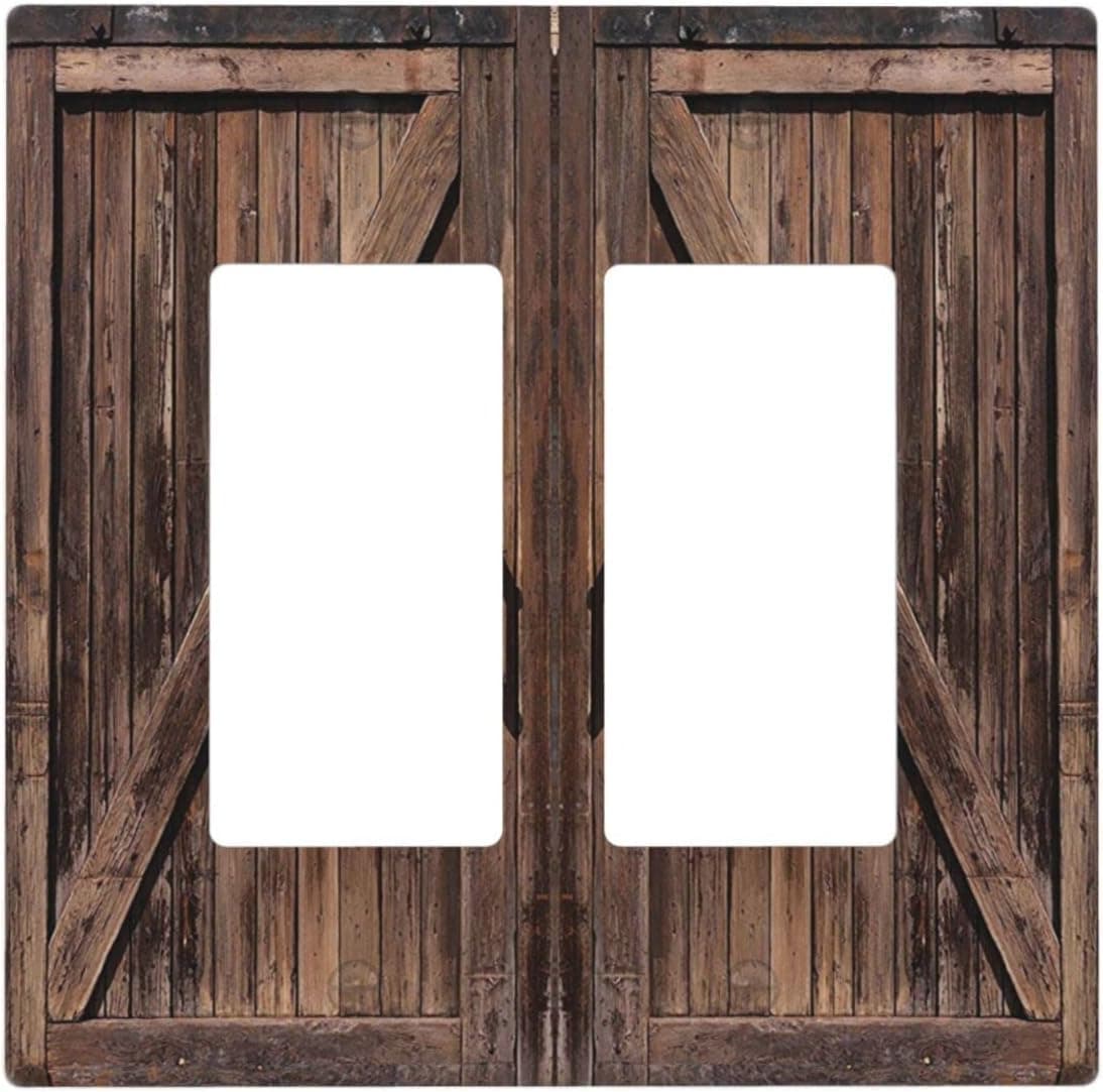 Decorative Light Switch Cover Rustic Old Wooden Barn Door Farmhouse Double Rocker Wall Plates for Electric Outlets 2 Gang Switch Plate Covers Kitchen Bathroom Kids Room
