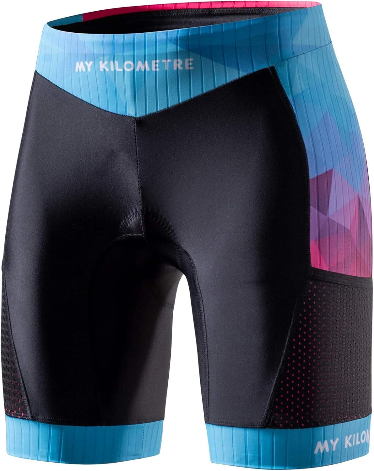 MY KILOMETRE Womens Triathlon Shorts 8” Inseam Tri Shorts with Side Pockets Adjustable Drawstring