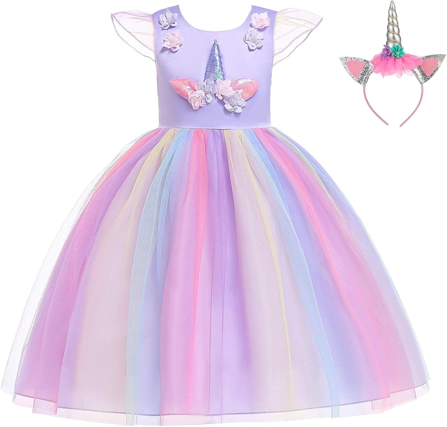 BanKids Unicorn Dress For Girls Unicorn Costume Pageant Princess Party Dress with Unicorn Headband For Girls 3-12 Years