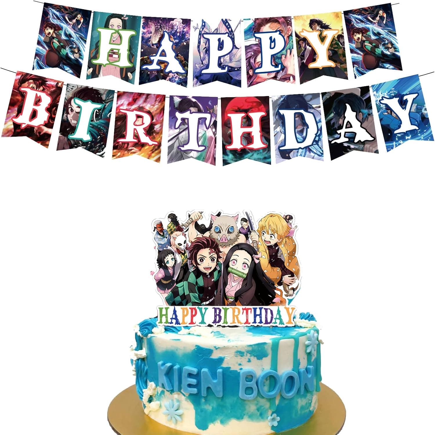 Japanese Anime Happy Birthday Banner Cake Topper Anime Decor Party Supplies for Birthday Party Decorations