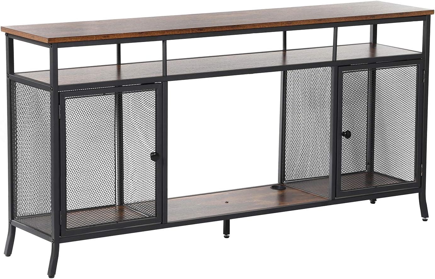 VECELO TV Stand Console Table for Living Room,Rustic Brown