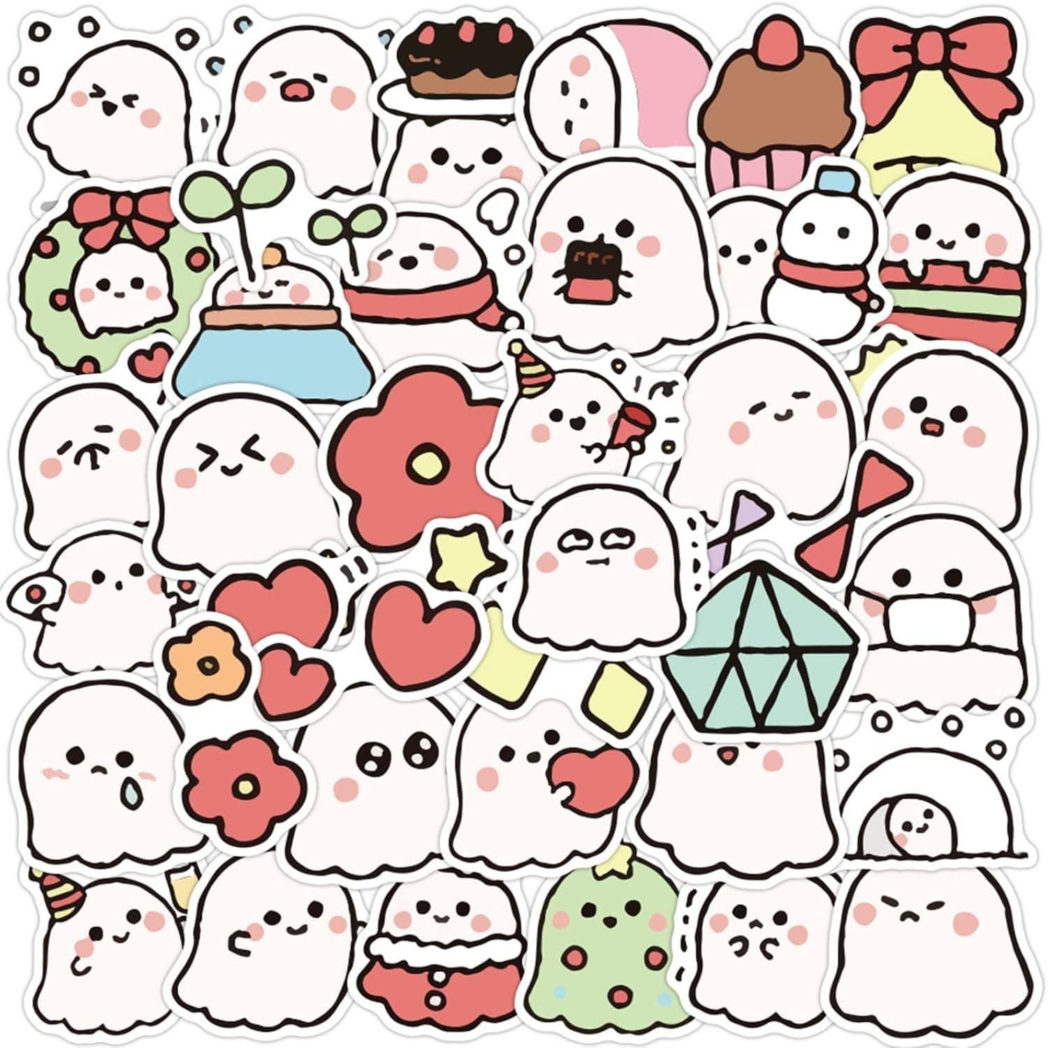 Cute Ghost Stickers, 40 PCS Vinyl Waterproof Cute Ghost Small Stickers for Phone Case, Water Bottles, Laptops
