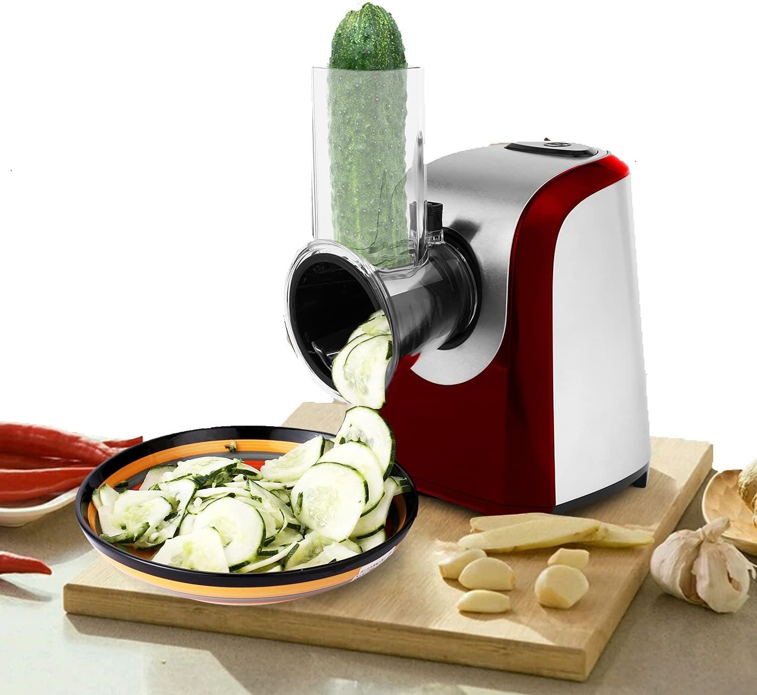 Electric Slicer Shredder Graters Salad Maker Machine for Fruit Vegetable Cheeses BPA Free 150W (Red)