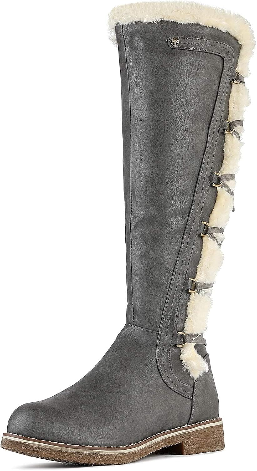 DREAM PAIRS Women's BUSON Faux Fur Knee High Riding Boots