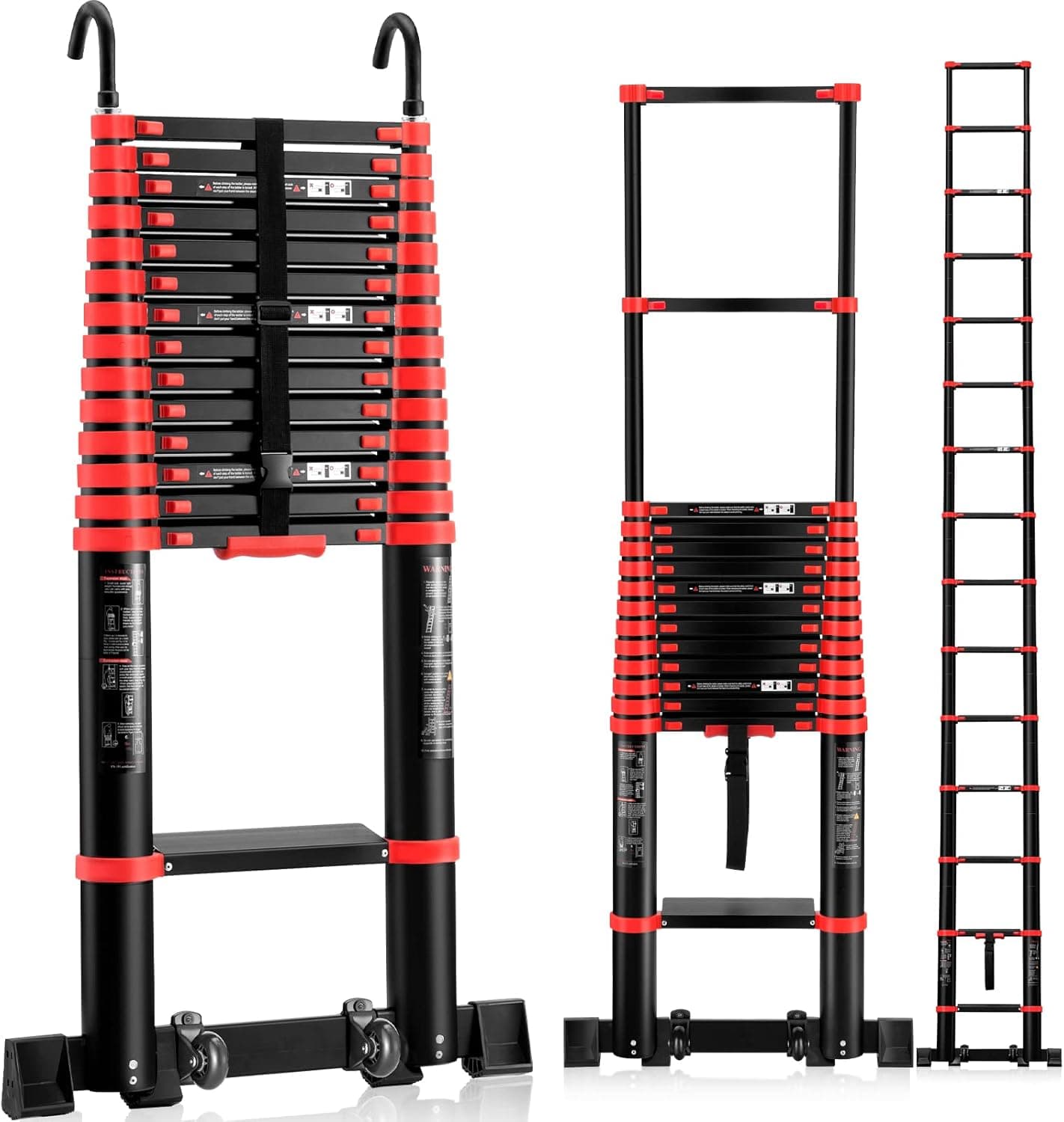 Telescoping Ladder, 18.5FT Aluminum Telescopic Extension Ladder, Multi-Purpose Collapsible Ladder Extend Climb with Stabilizer Bar, Wheels, Nonslip Blocks and Hooks, 330 LBS Max Capacity