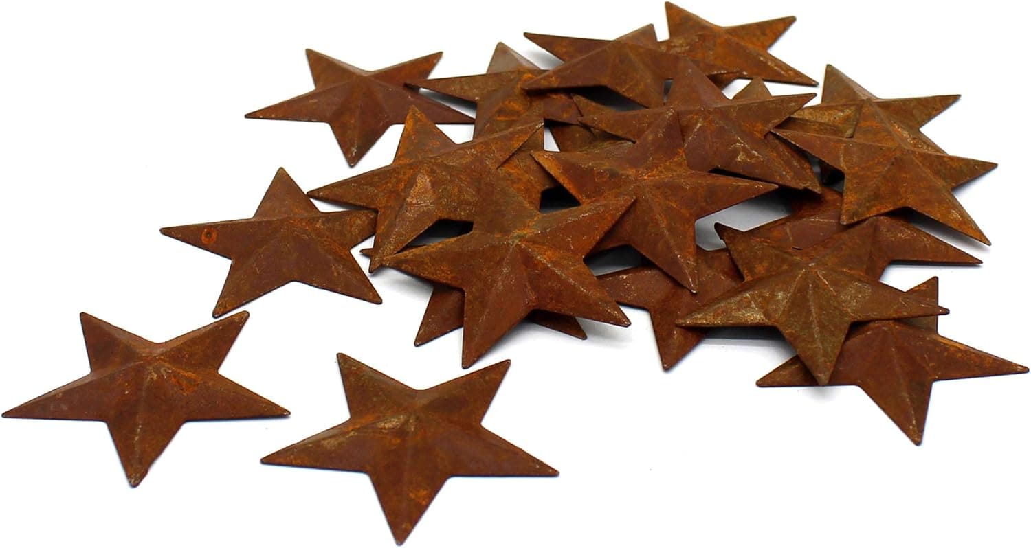 CVHOMEDECO. Primitives Rustic Country Décor. Rusty Small Metal Barn Star Home Decorative Accents, 2-Inch, Set of 24